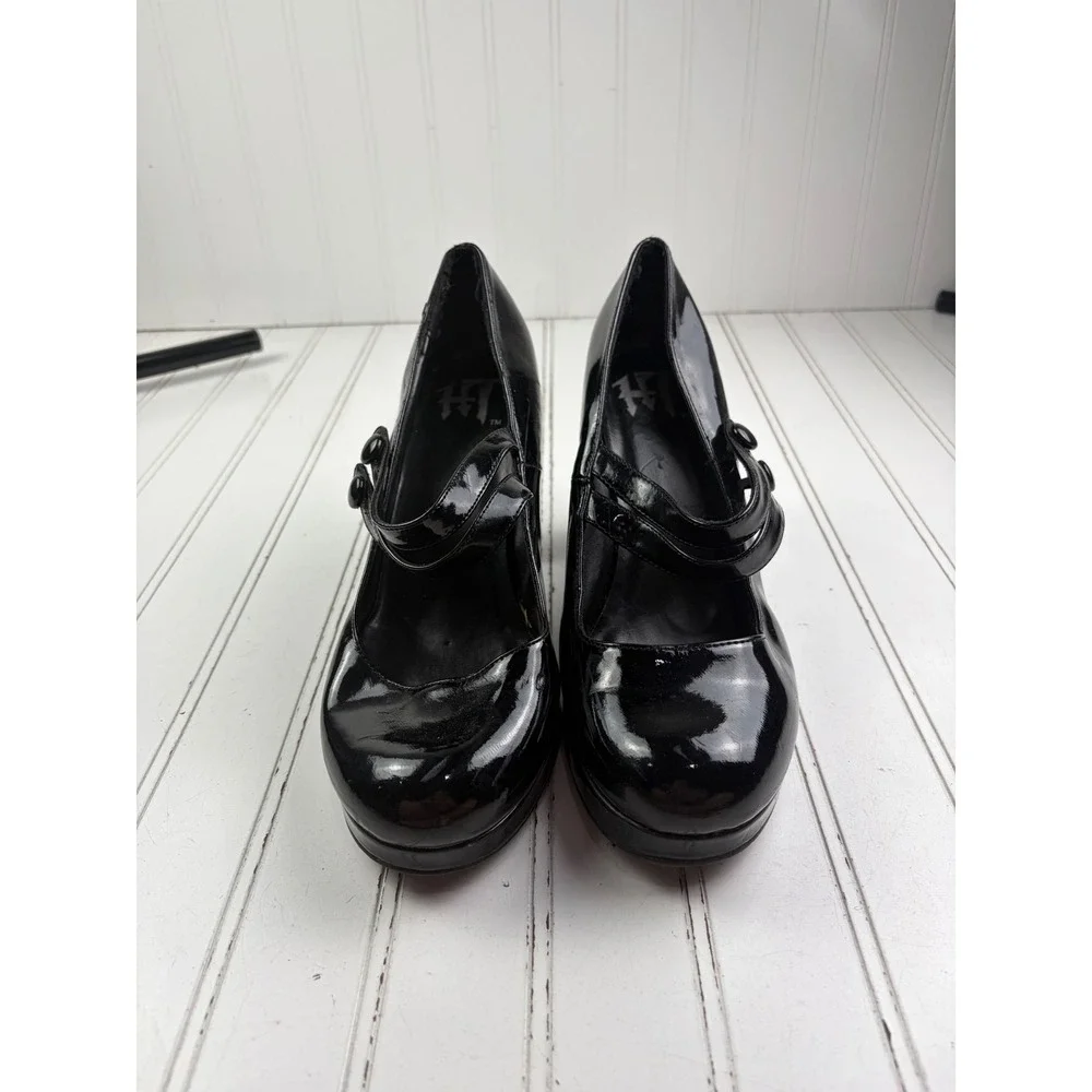 Vintage Y2K Black Patent Leather Mary Jane Platform Chunky Heels Women's Size 10
